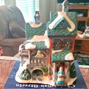 Christmas Streets 2002 Porcelain Lighted Country House/Cabin Bridge Over Water